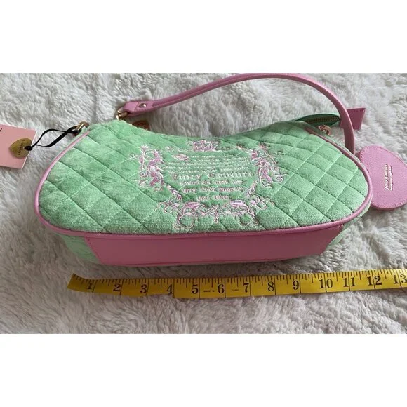 Juicy Couture Juicy Tale Shoulder Bag Retro Green Pink Quilted Bag Purse NEW - Picture 13 of 16